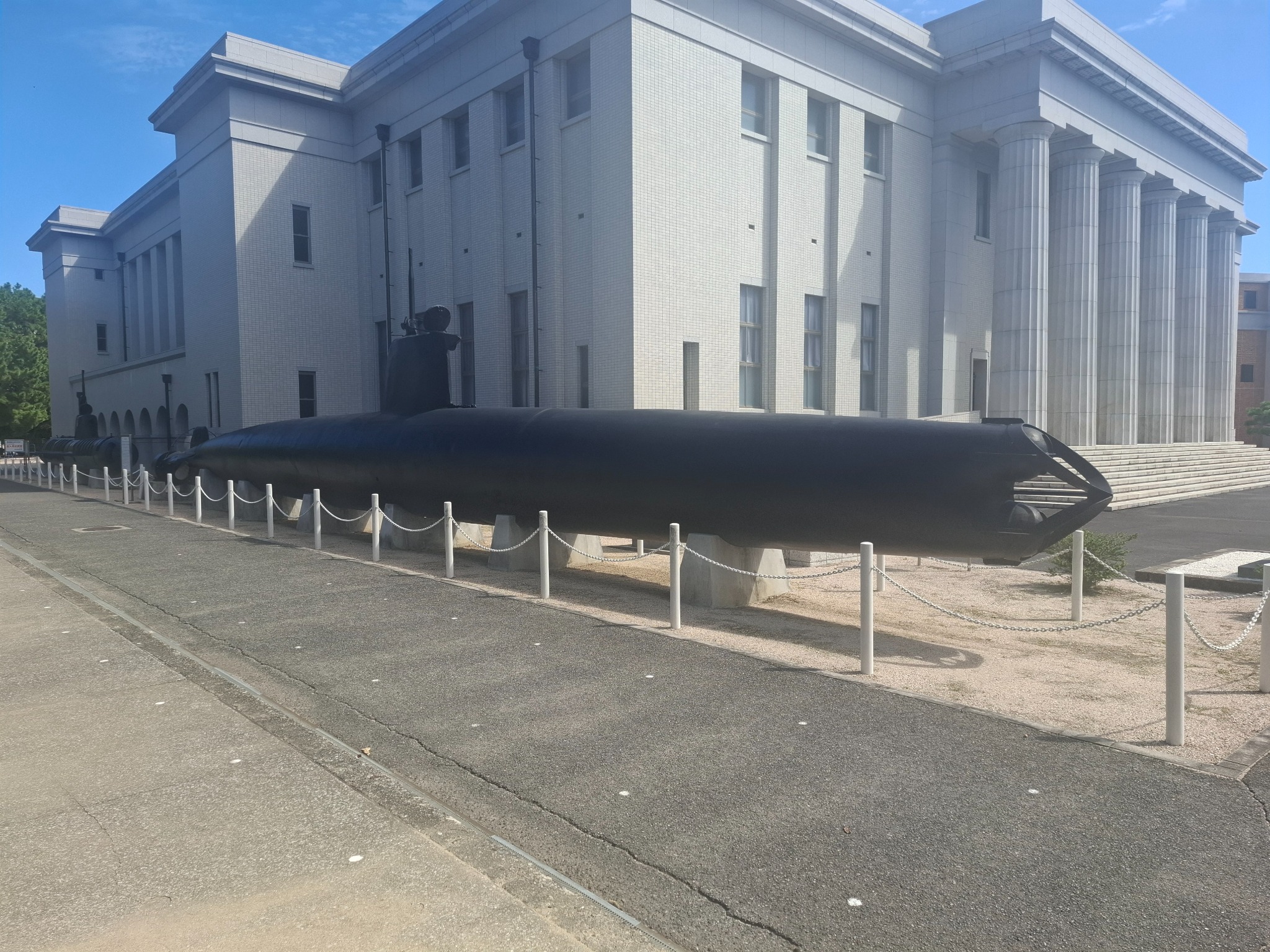 Imperial Japanese Navy Type A and Kairyu midget submarines outside the Etajima Naval Academy Museum